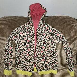 Leopard and Pink Reversible Kid Hoodie with Pink and Yellow Accents Size MED 7/8